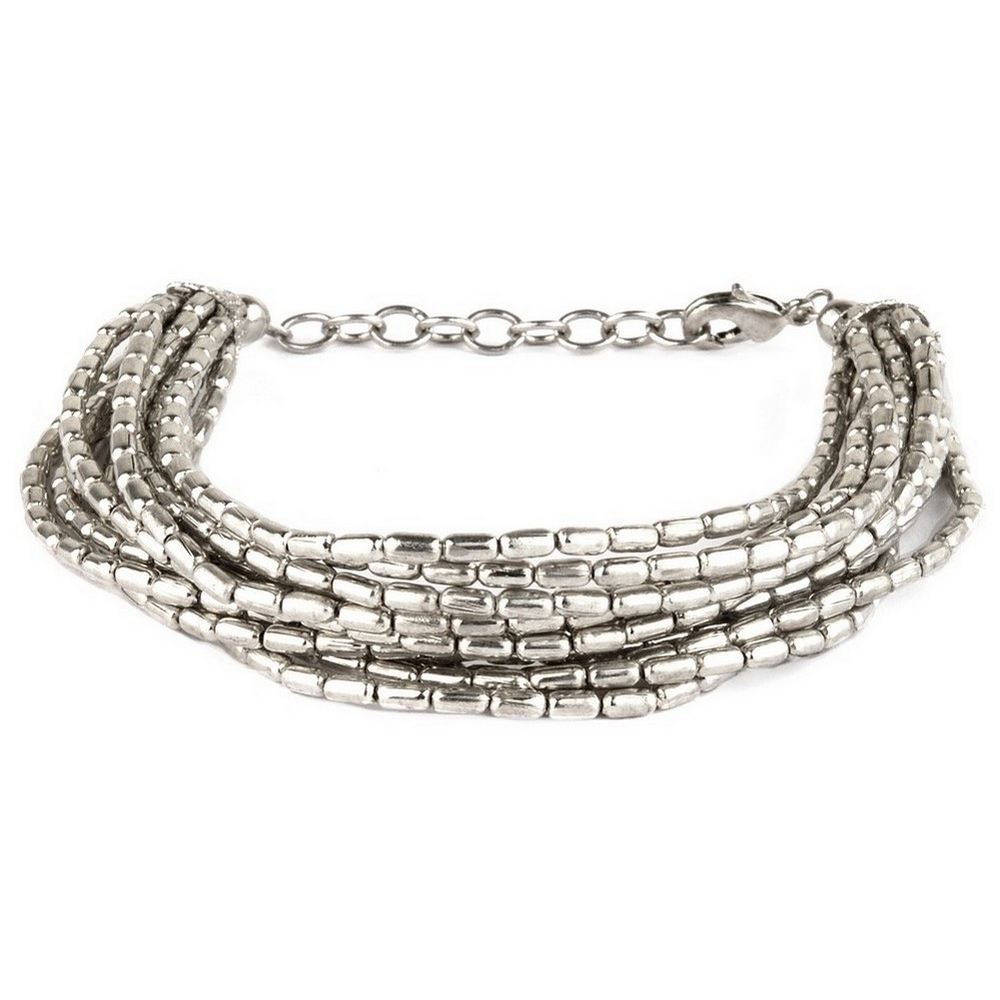 Bracelet 12 strands of hand made beads plated colour silver