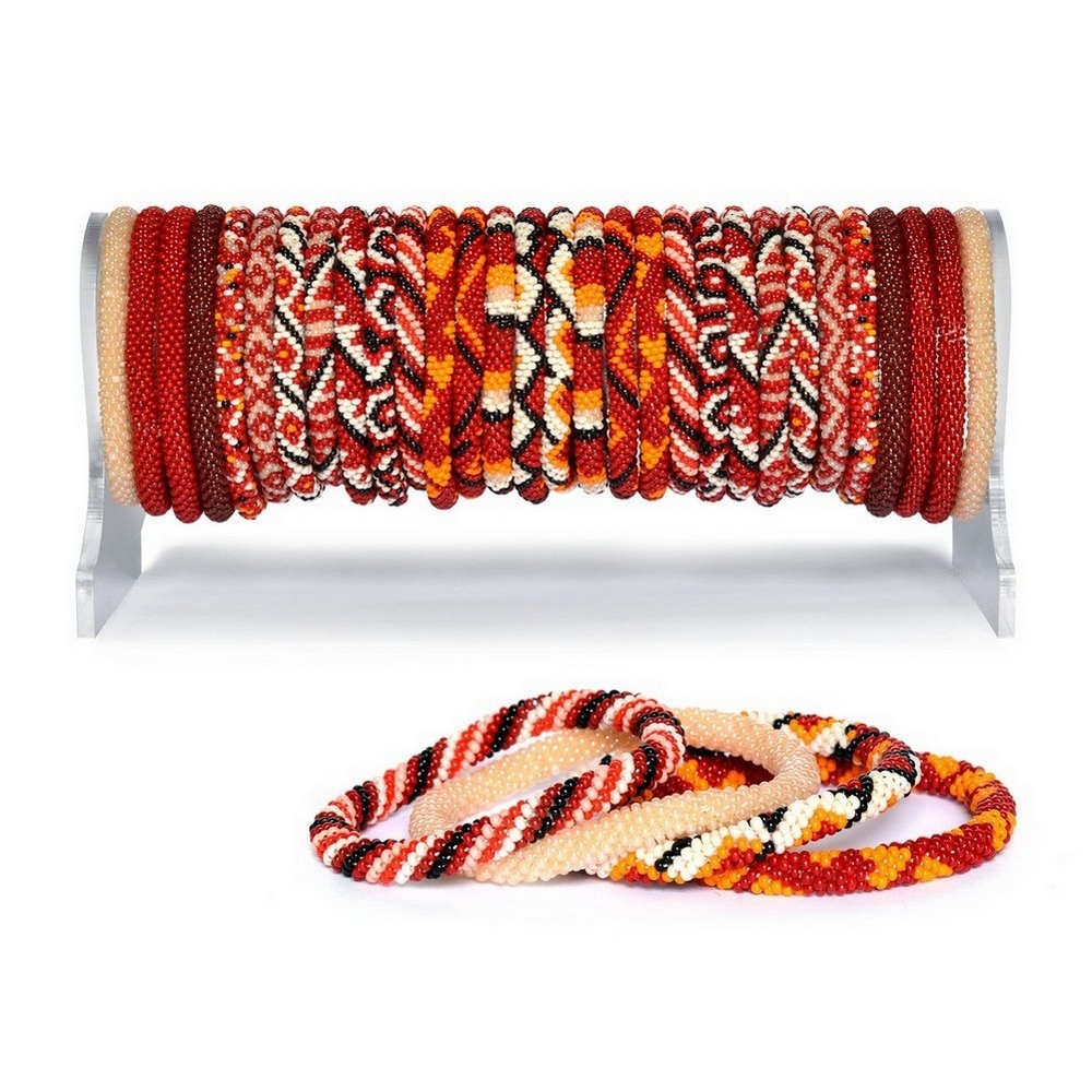 Bracelet glass kurush set of 30 with display red