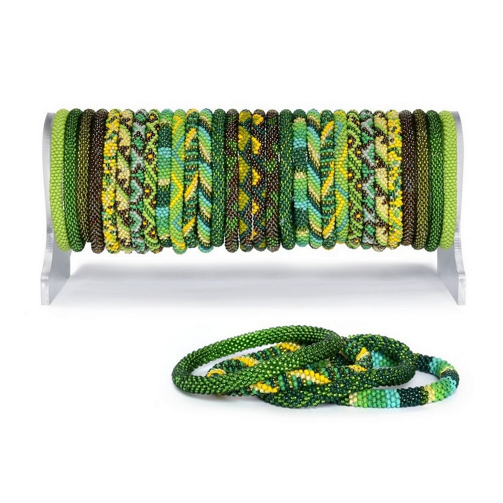 Bracelet glass kurush set of 30 with display green