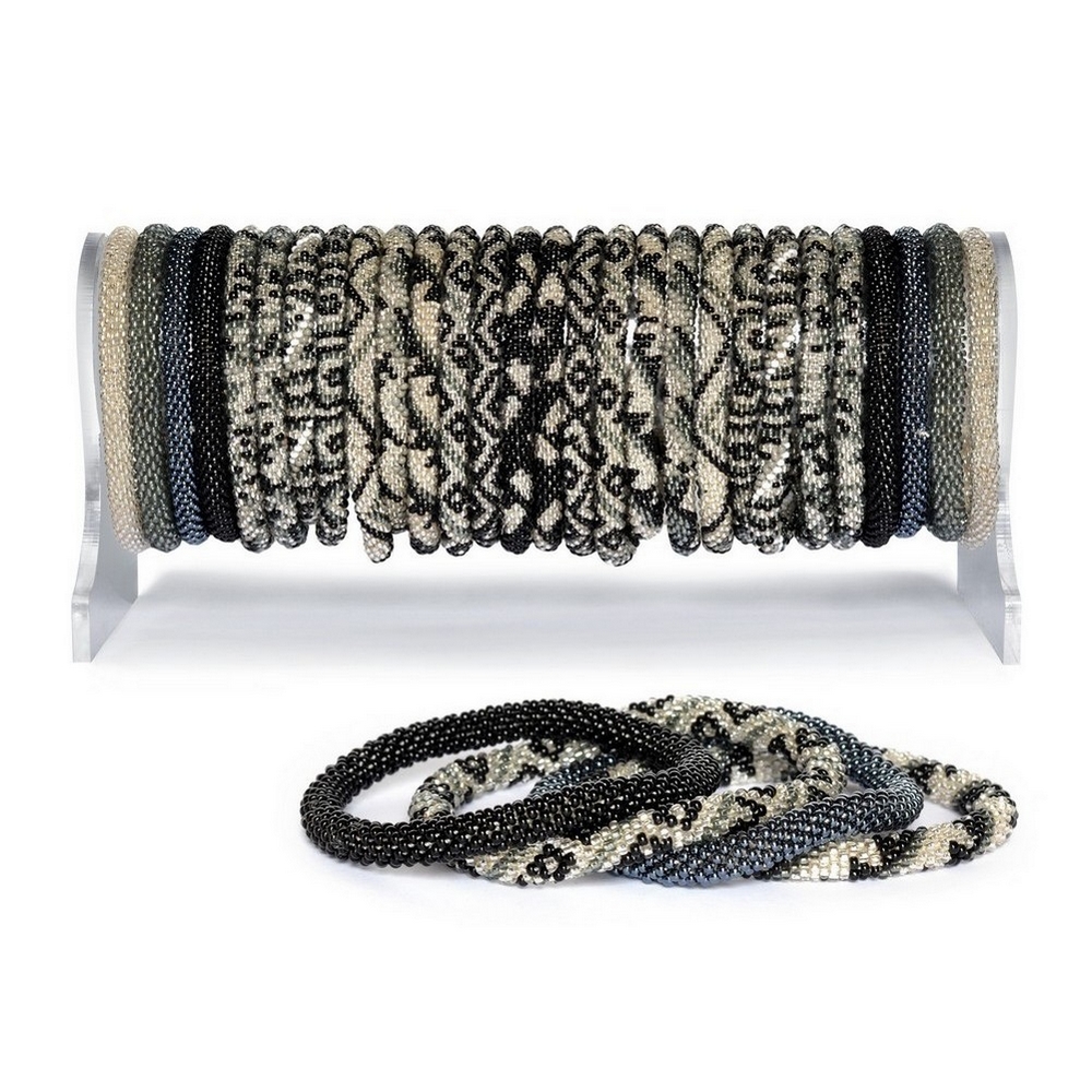 Bracelet glass kurush set of 30 with display silver