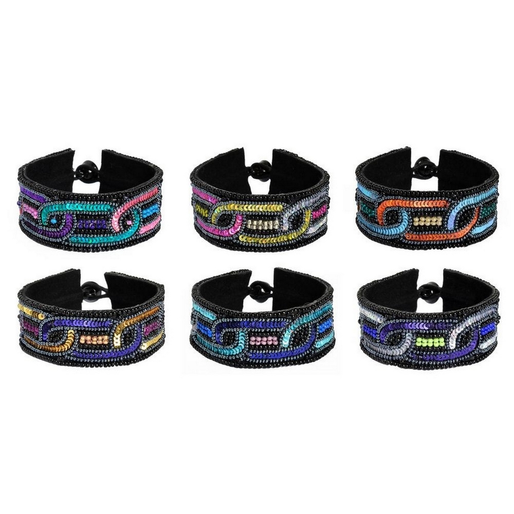 Bracelet glass & sequin oval link design 6 colourways assorted