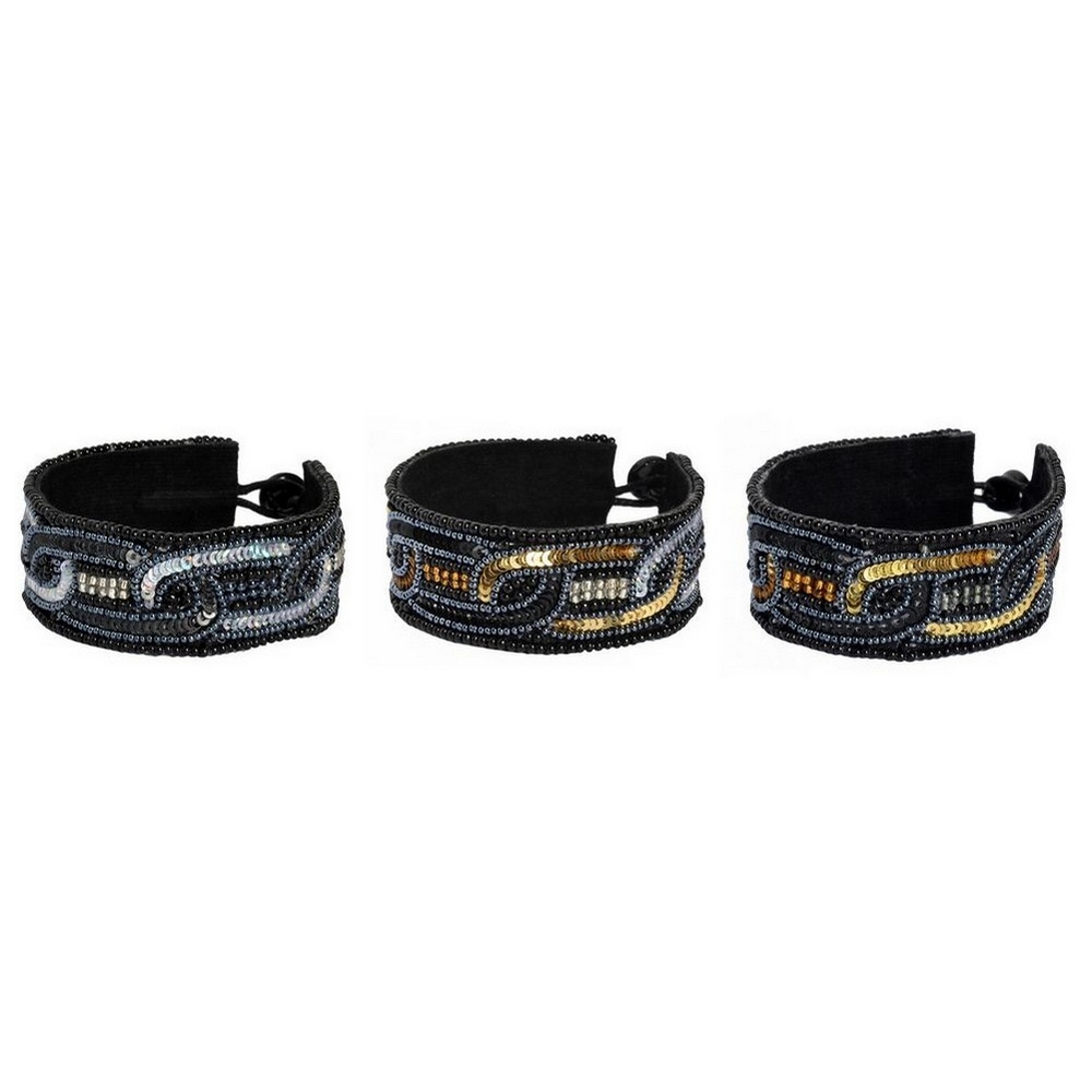 Bracelet glass & sequin oval link design gold & silver & black