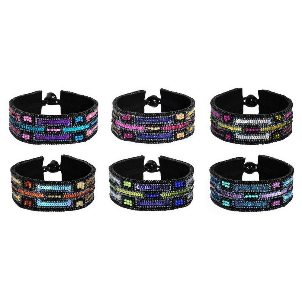 Bracelet glass & sequin square link design 6 colurways assorted