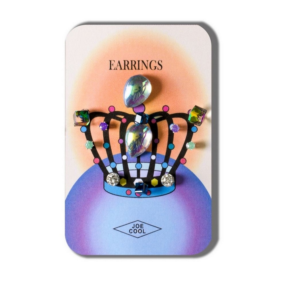 Story card of earrings crystal glass crowned princess (designs & colours may vary)