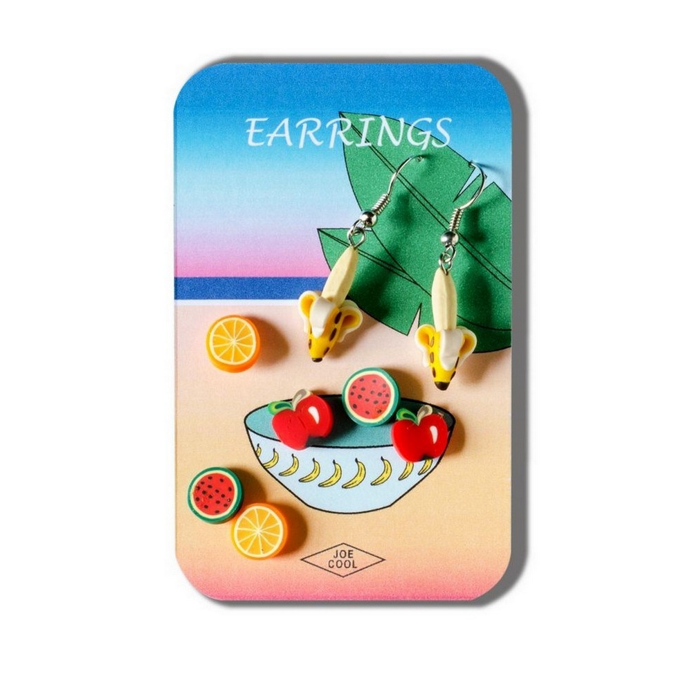 Story card of earrings polymer clay fruit bowl (designs & colours may vary)