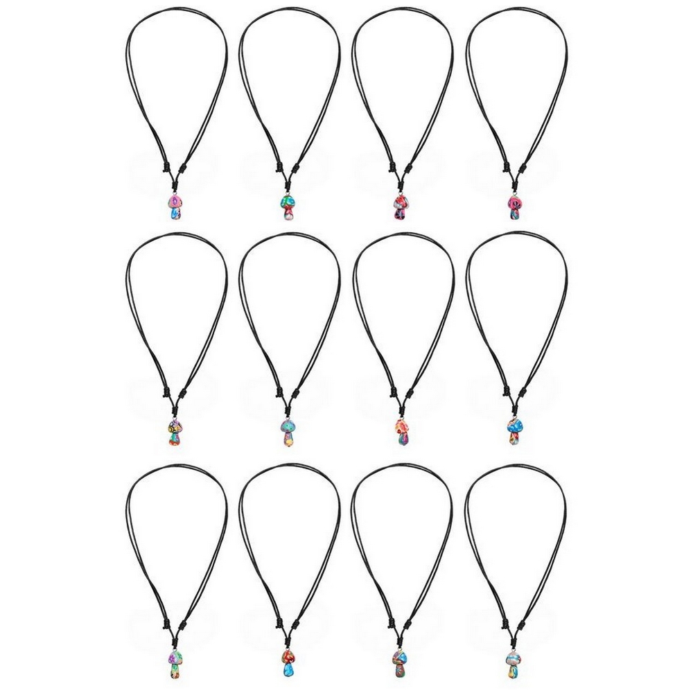 'Any length' necklace with a pendant polymer clay & cord mushroom assorted colours