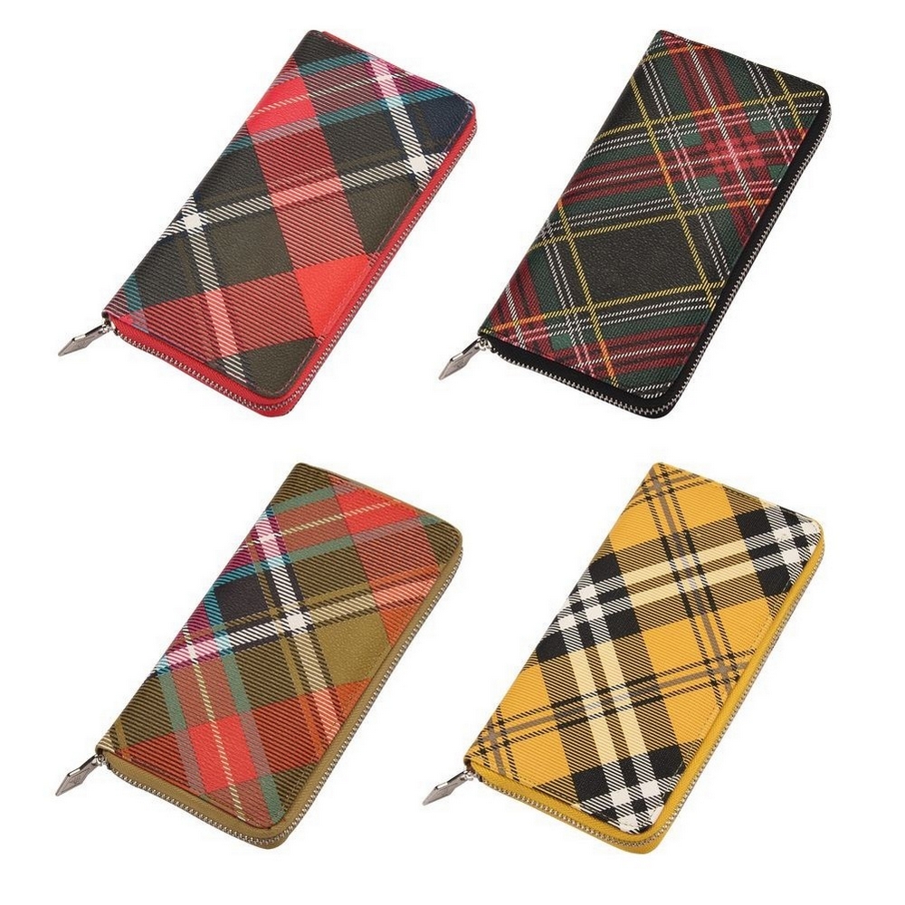 Zip wallet muted contemporary tartan multicoloured
