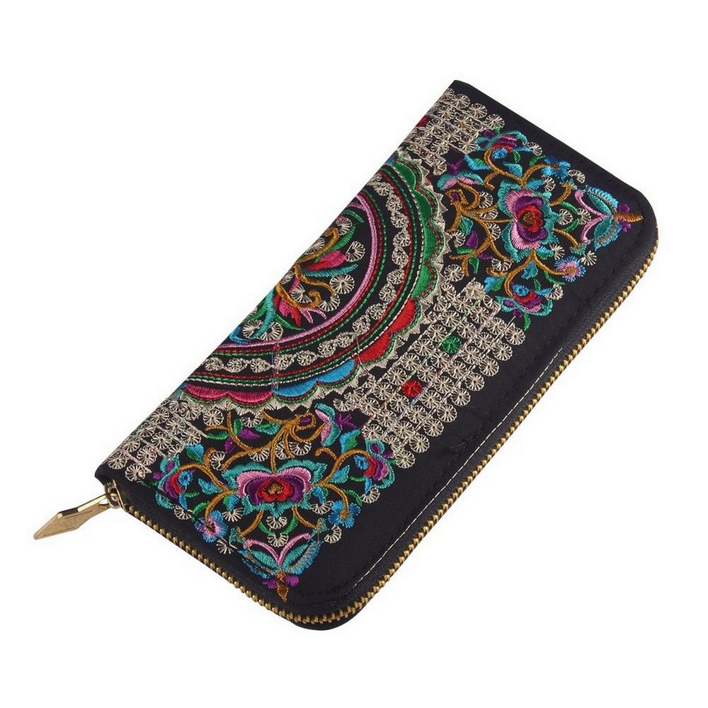 Zip wallet rich exotic embroidered multicoloured
