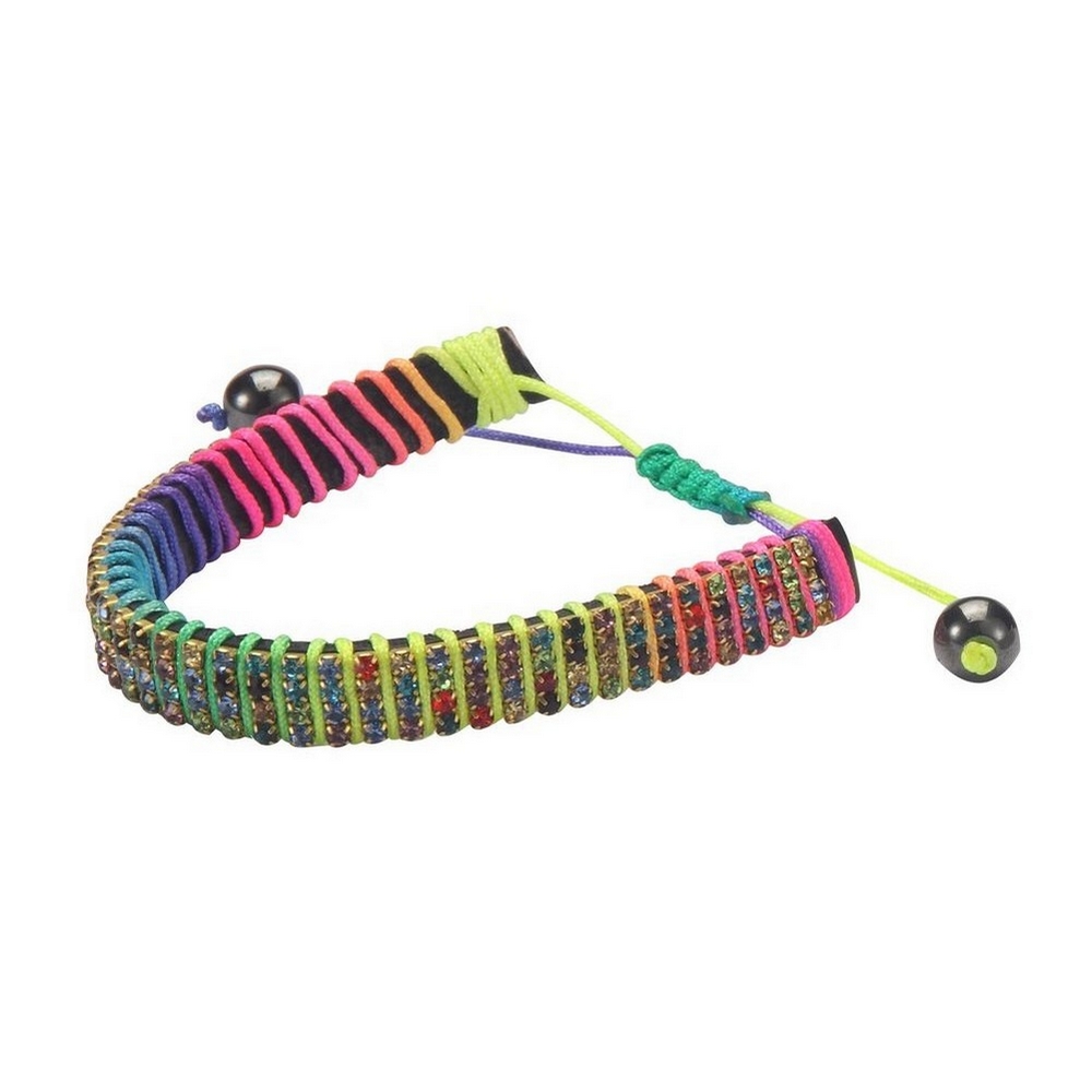 Bracelet crystal glass & cord rainbow bead