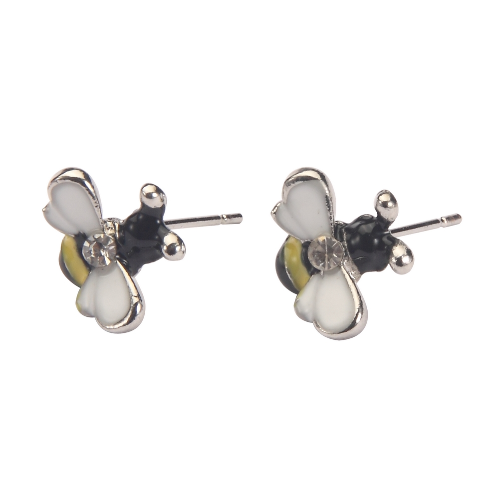 Stud earring enamel & crystal glass bee