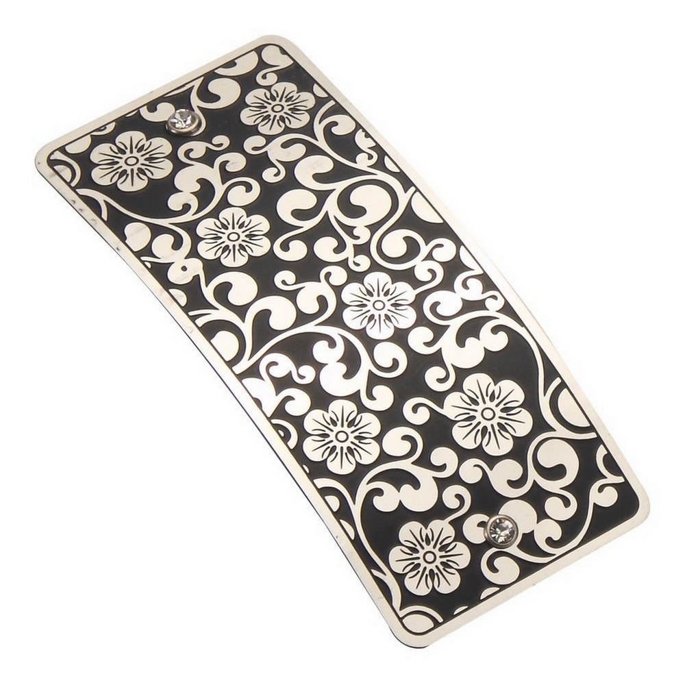 Barrette rectangle yusu etched flowers black & silver