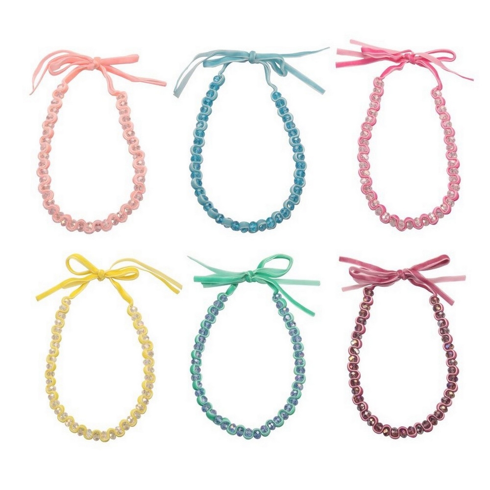 Bead string necklace crystal glass single colour velvet collar