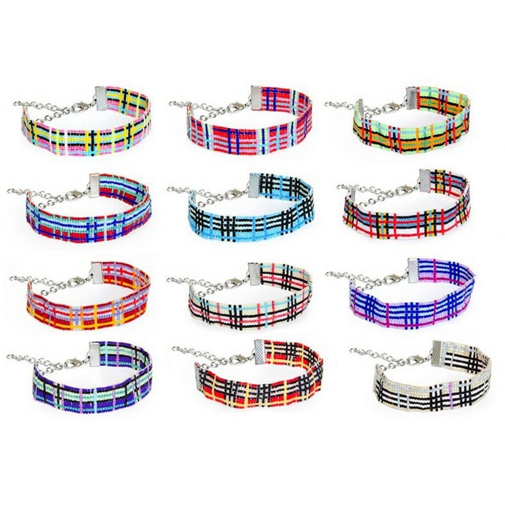 Bracelet glass tartan with Miyuki beads multicoloured