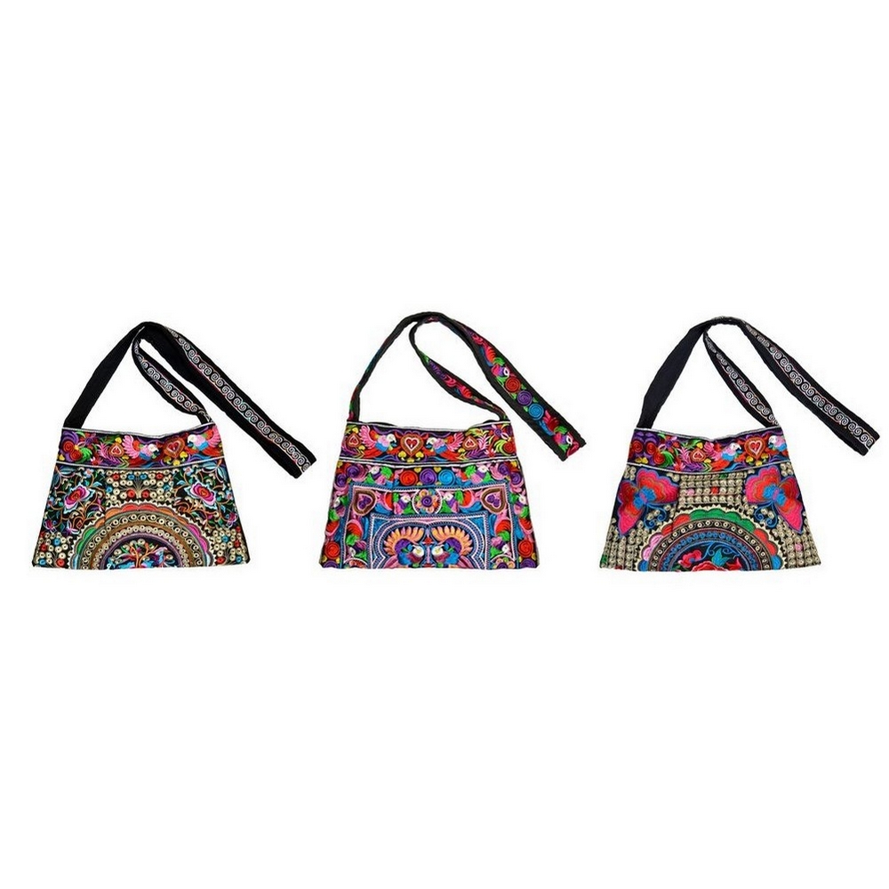 Shoulder bag cotton rich embroidered Assorted Colours