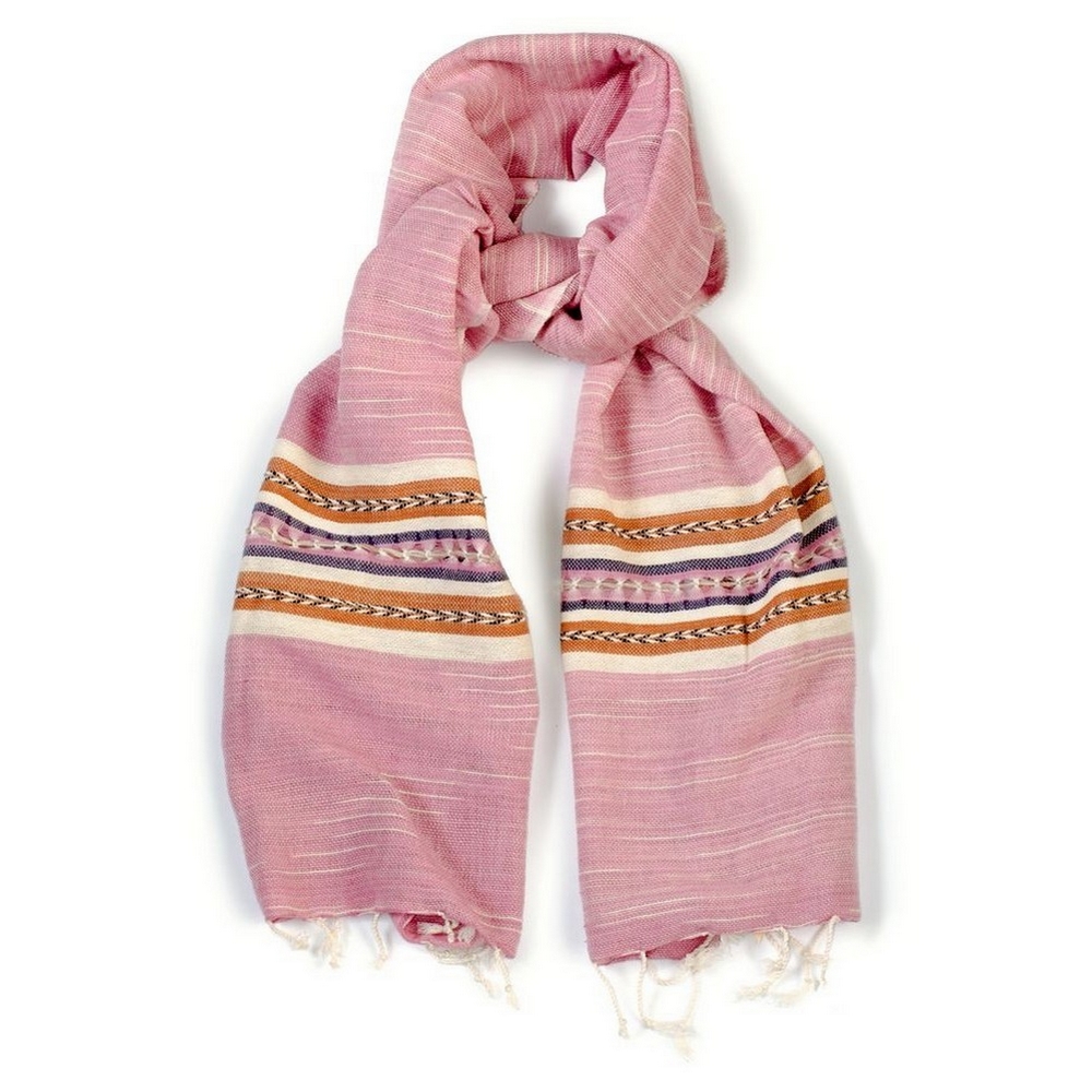 Scarf cotton handmade woven stripes pink