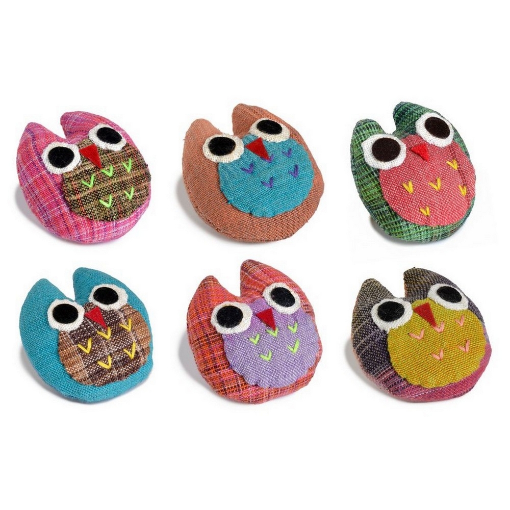 Brooch cotton tartan owl multicoloured