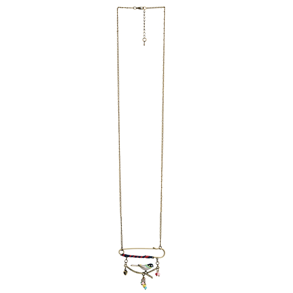 Necklace with a pendant bird on branch