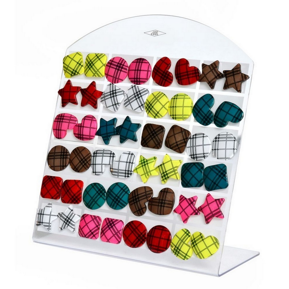 Stud earring acrylic tartan multicoloured