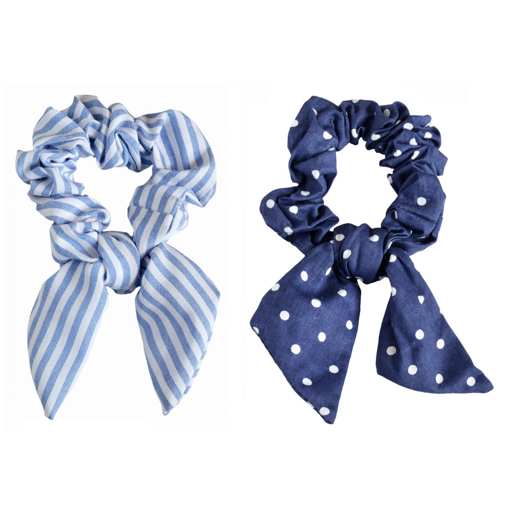 Scrunchie cotton blue & white