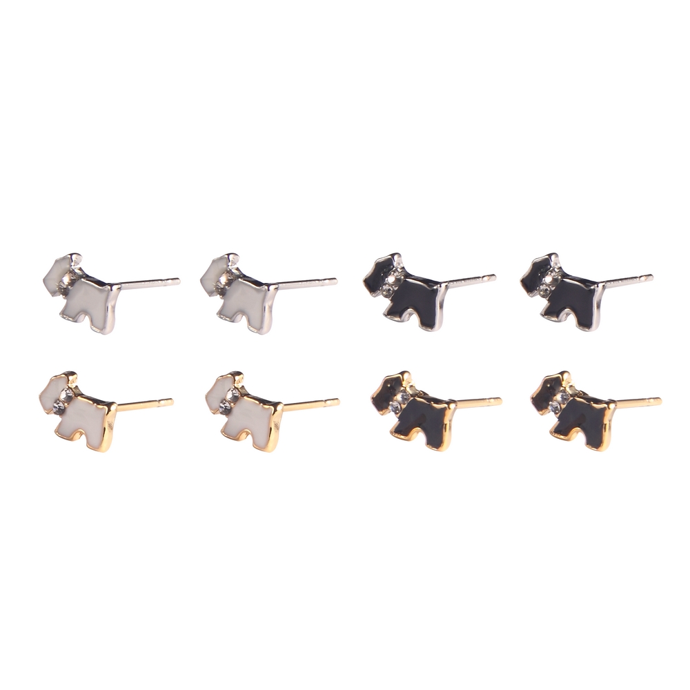 Stud earring enamel scottie dog black & white
