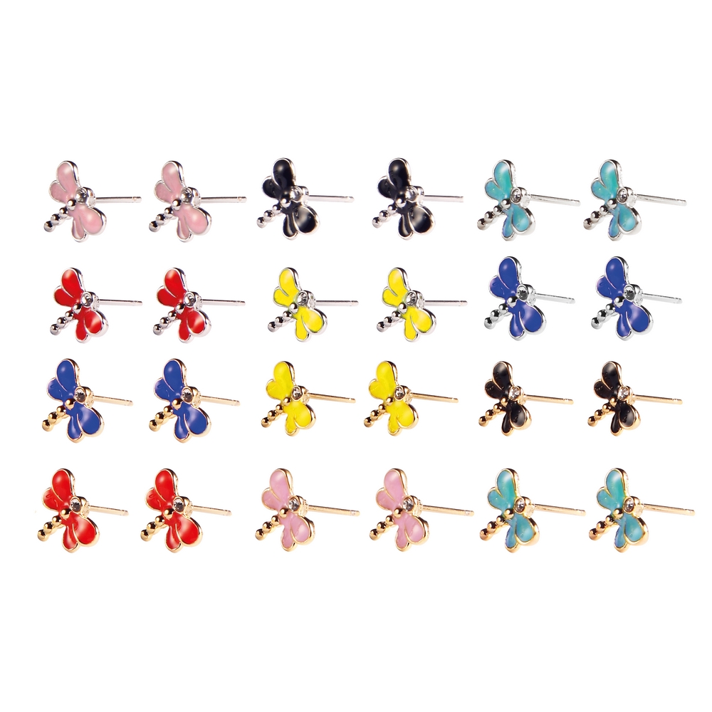 Stud earring enamel dragonfly assorted colours
