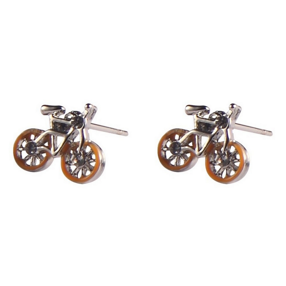 Stud earring enamel bicycle orange silver