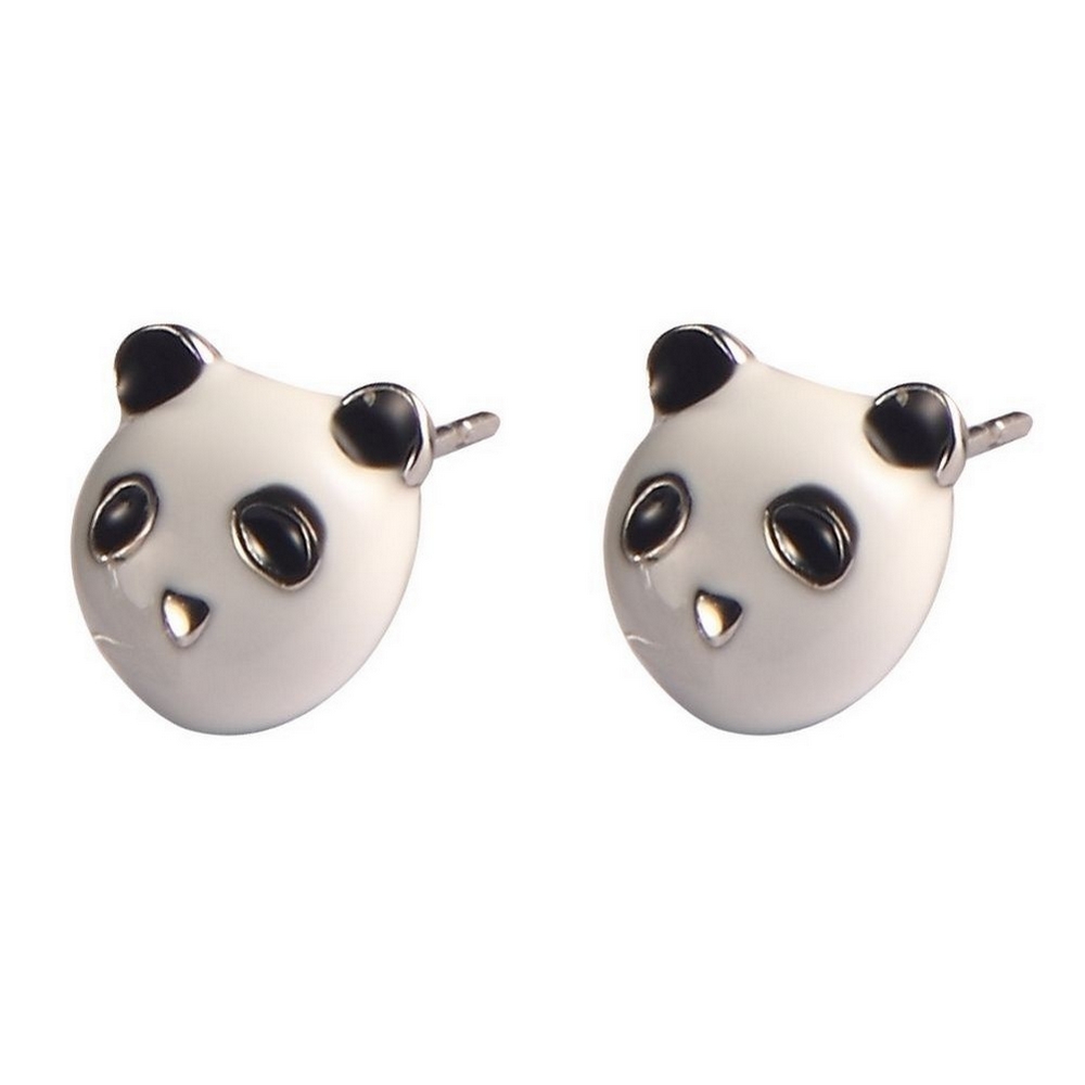 Stud earring enamel earring stud panda white enamel & silver silver white