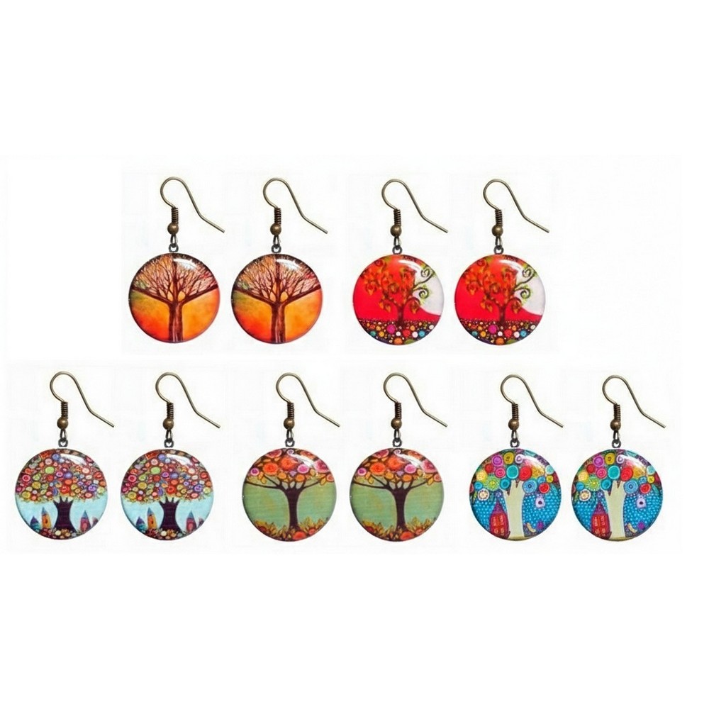 Drop earring acrylic printed tree