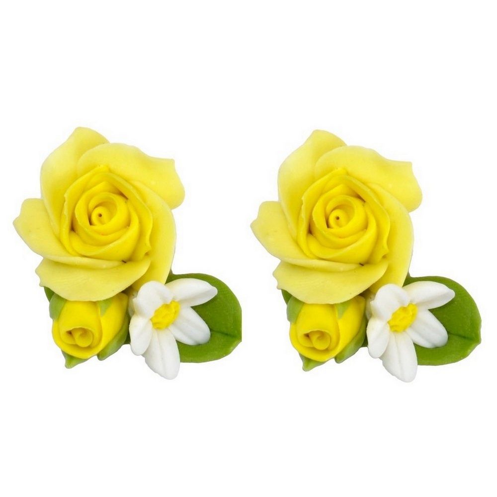 Stud earring polymer clay rose head yellow