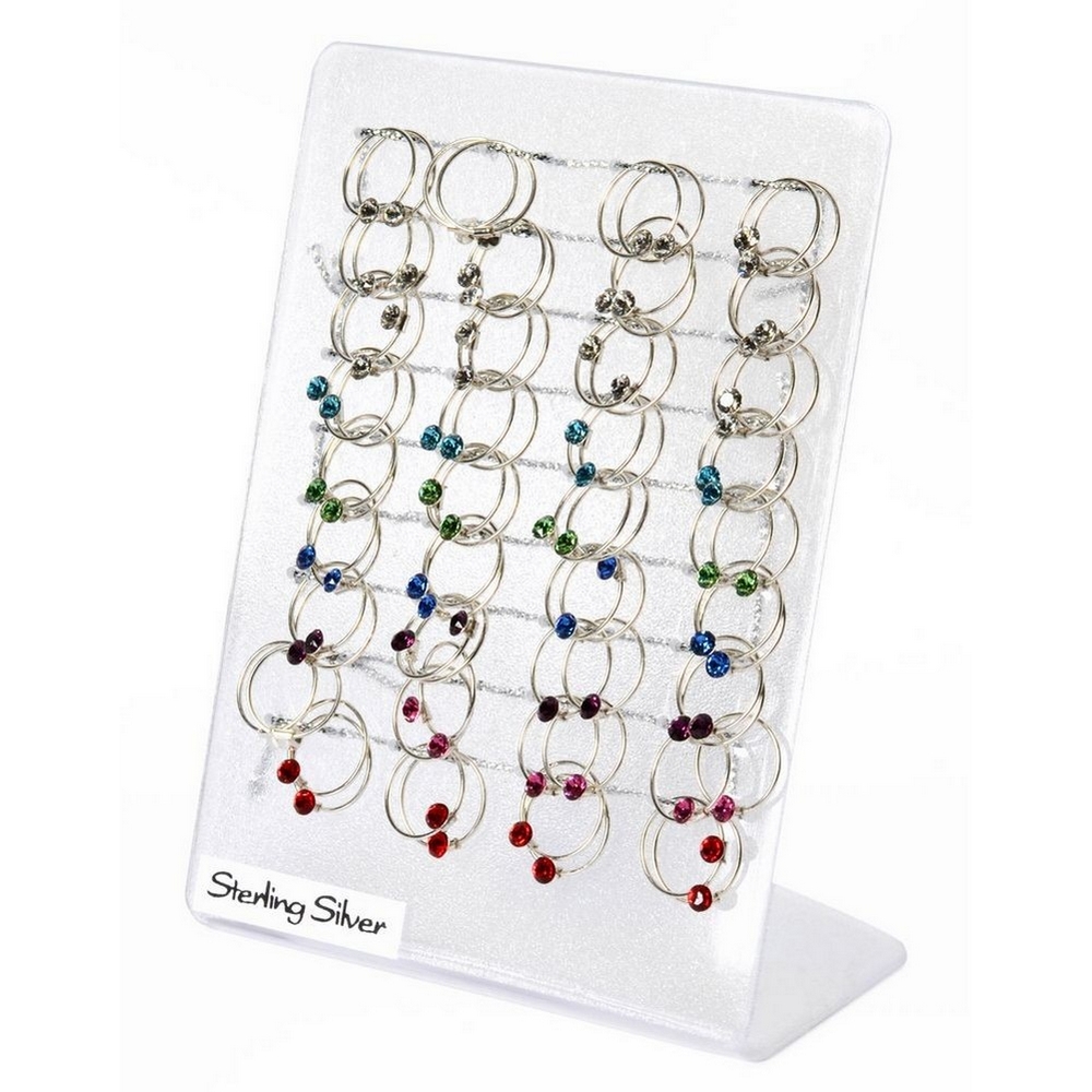 Hoop earring 925 silver & crystal glass single stone