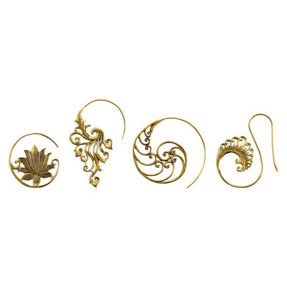 Hoop earring brass tribal single piece yellow