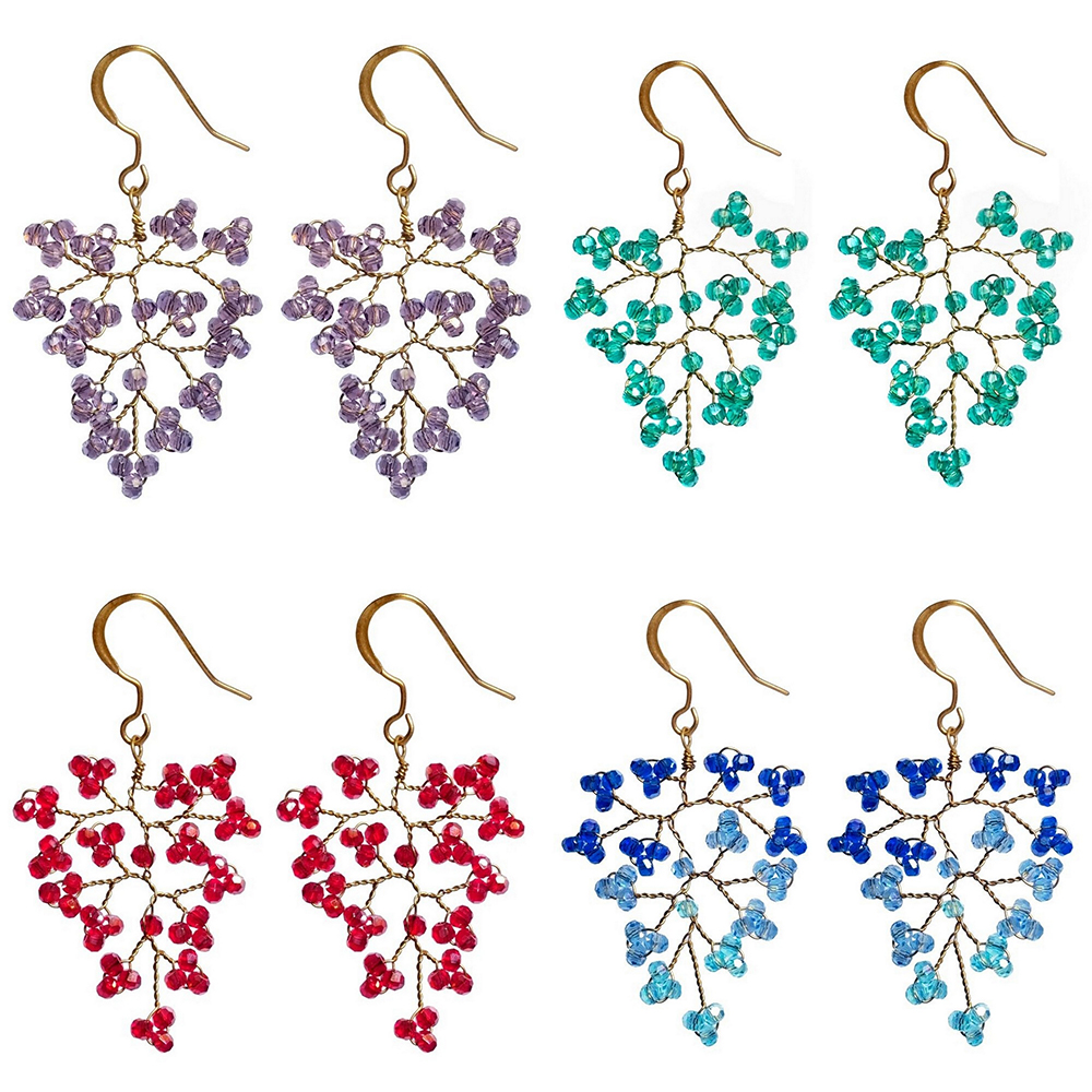 Drop earring crystal glass delicate bunch assorted colours