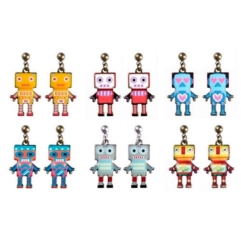 Stud & drop earring enamel robot