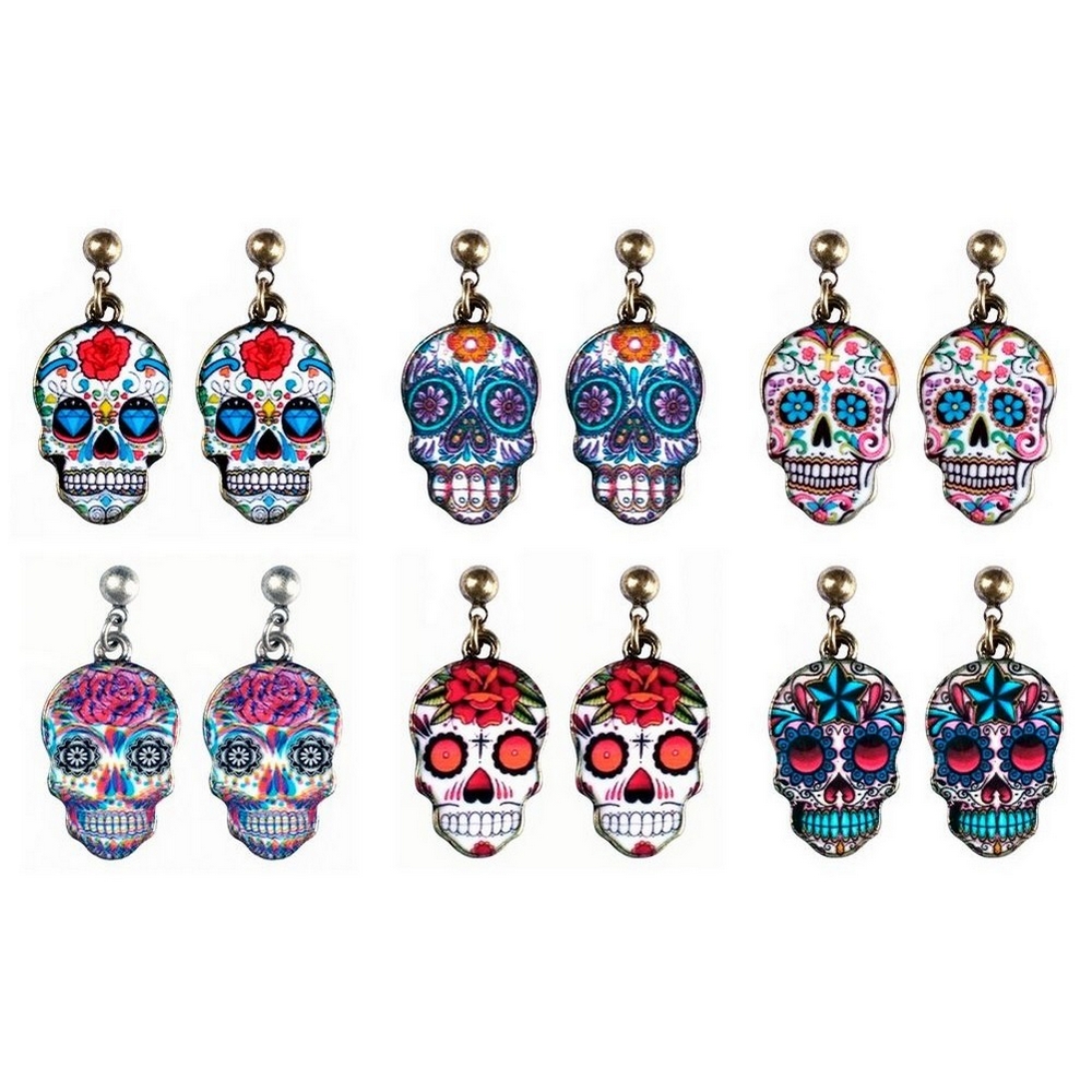 Stud & drop earring enamel skull