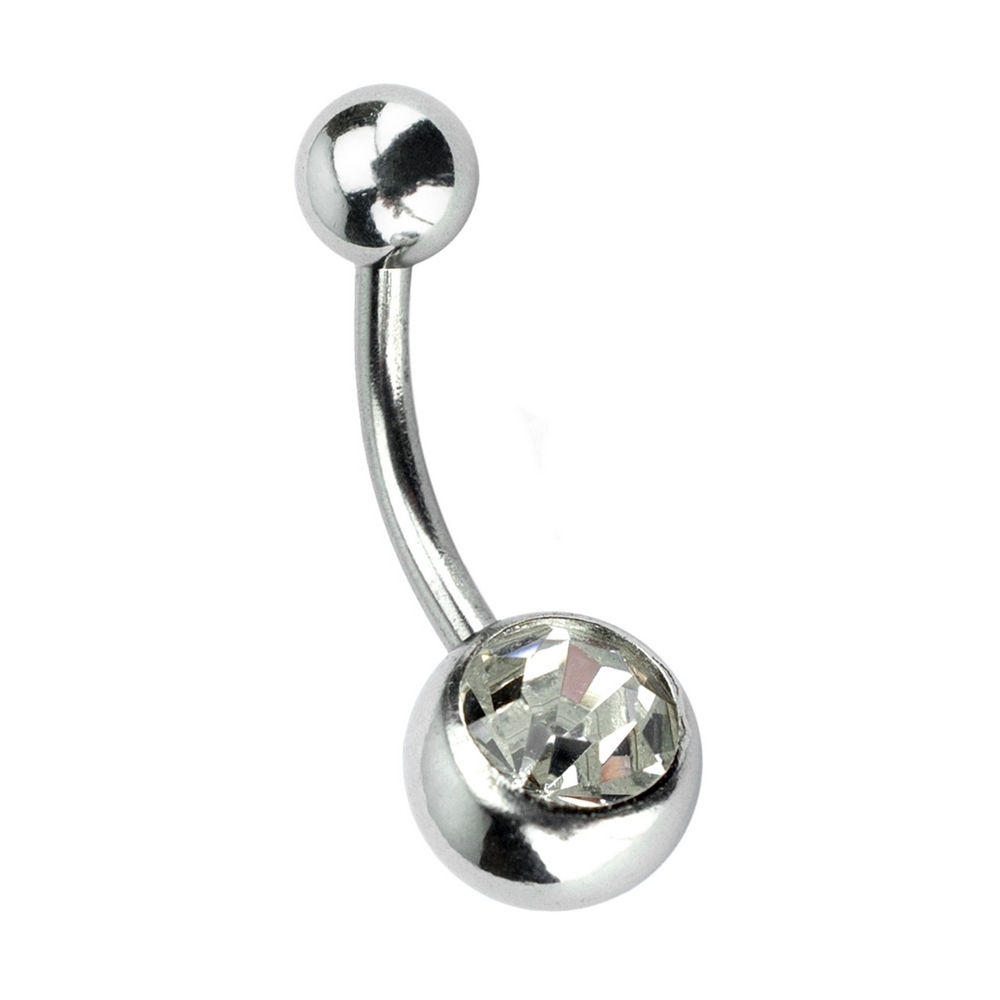 Body jewellery single crystal belly bar clear