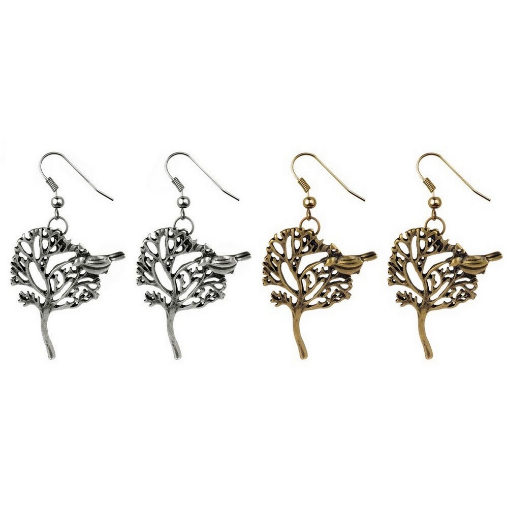 Drop earring bird in tree