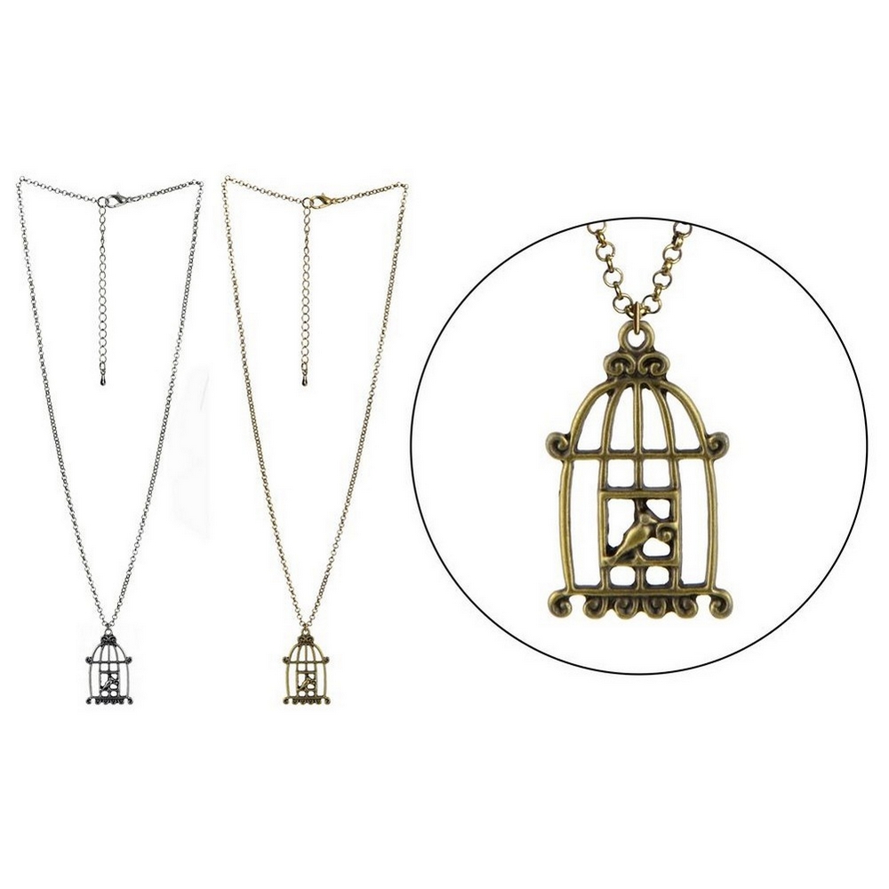 Necklace with a pendant bird cage