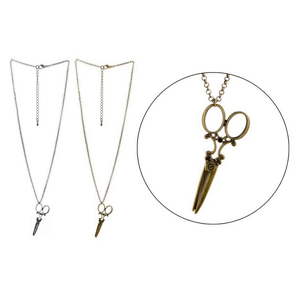 Necklace with a pendant scissors silver & gold