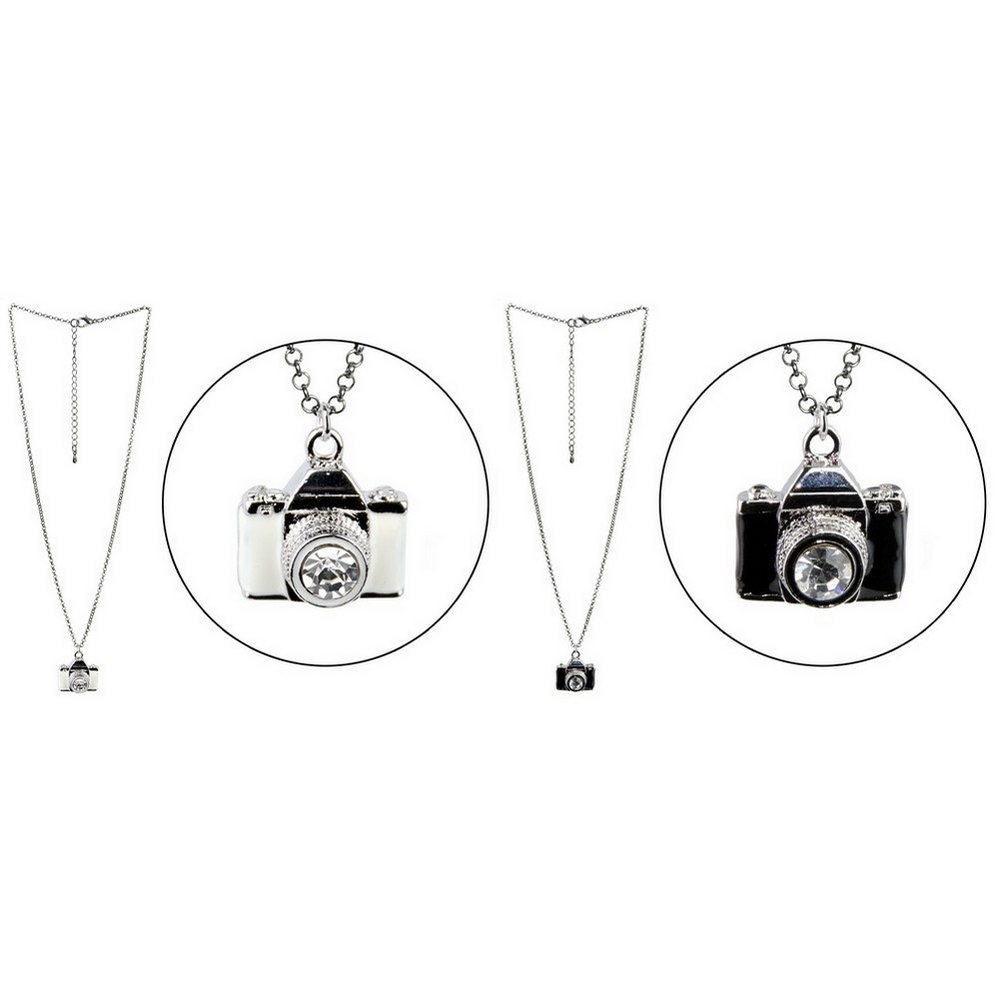 Necklace with a pendant crystal glass & enamel camera