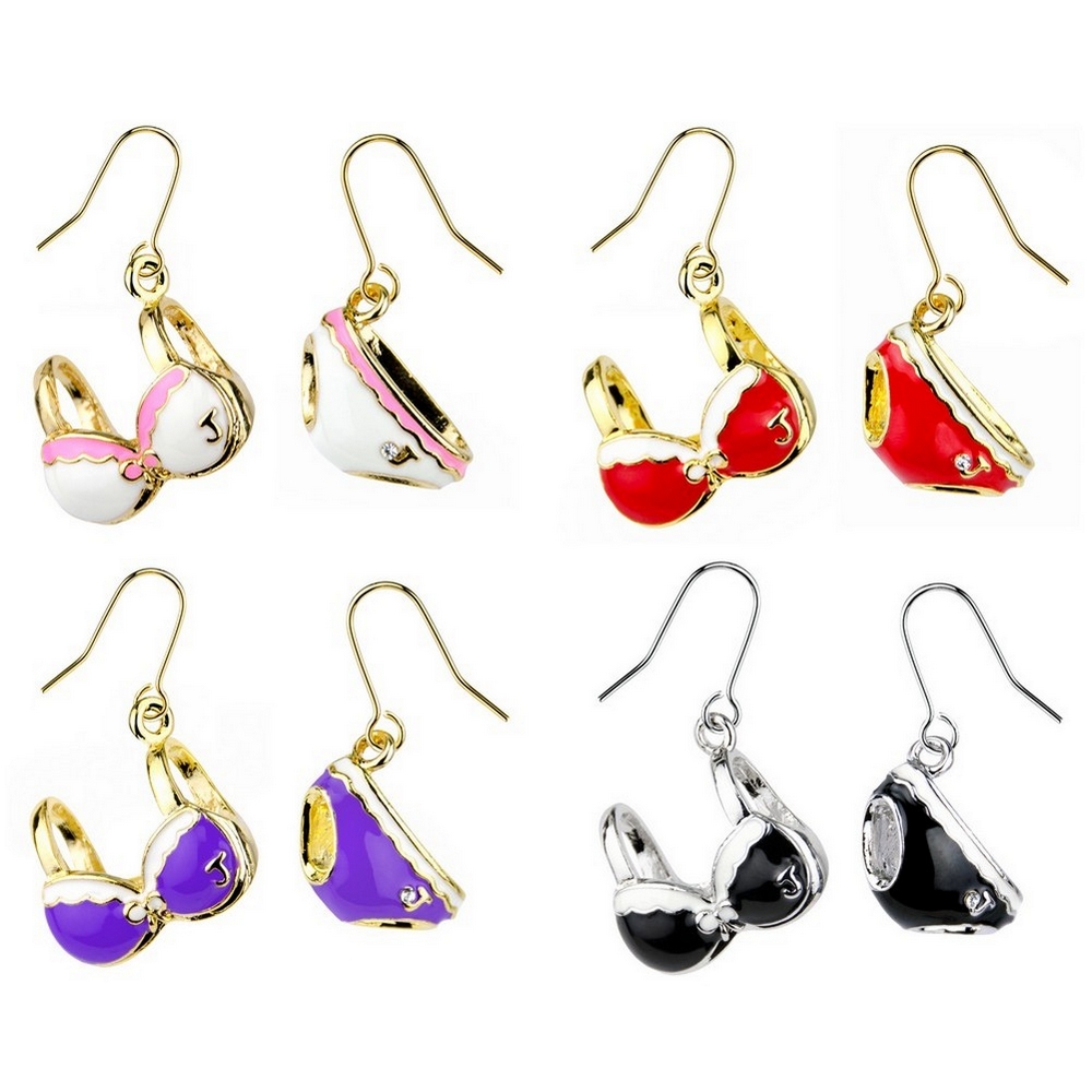 Drop earring crystal glass & enamel bikini