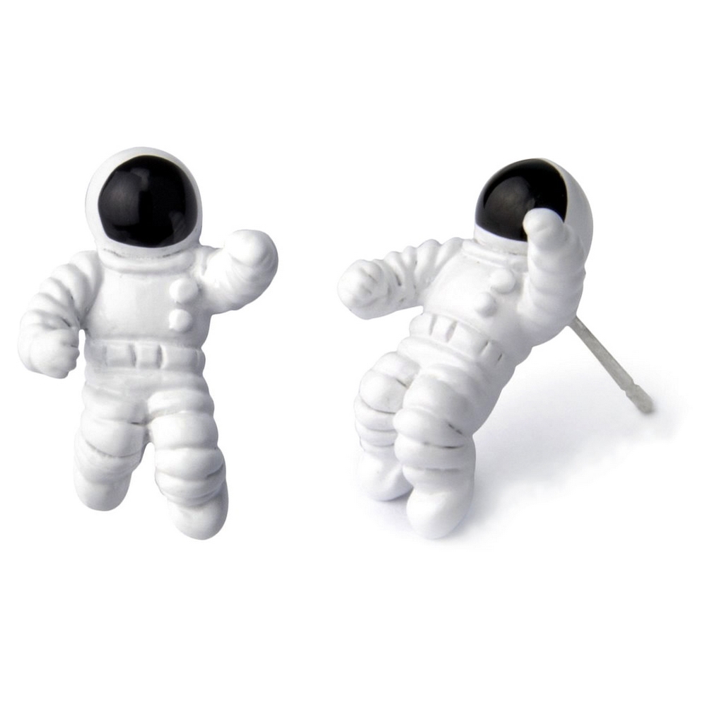 Stud earring enamel astronaut black & white