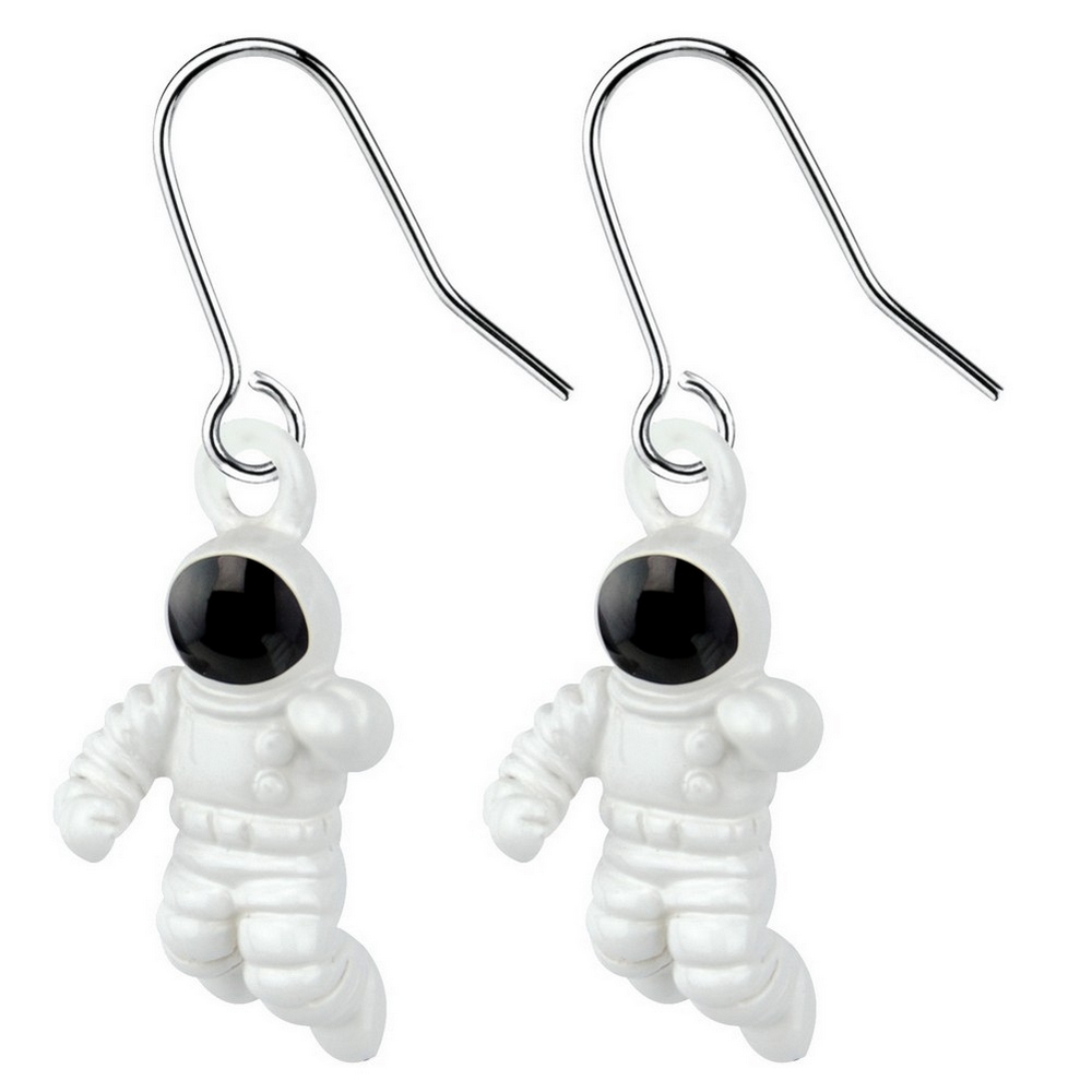 Drop earring enamel astronaut black & white