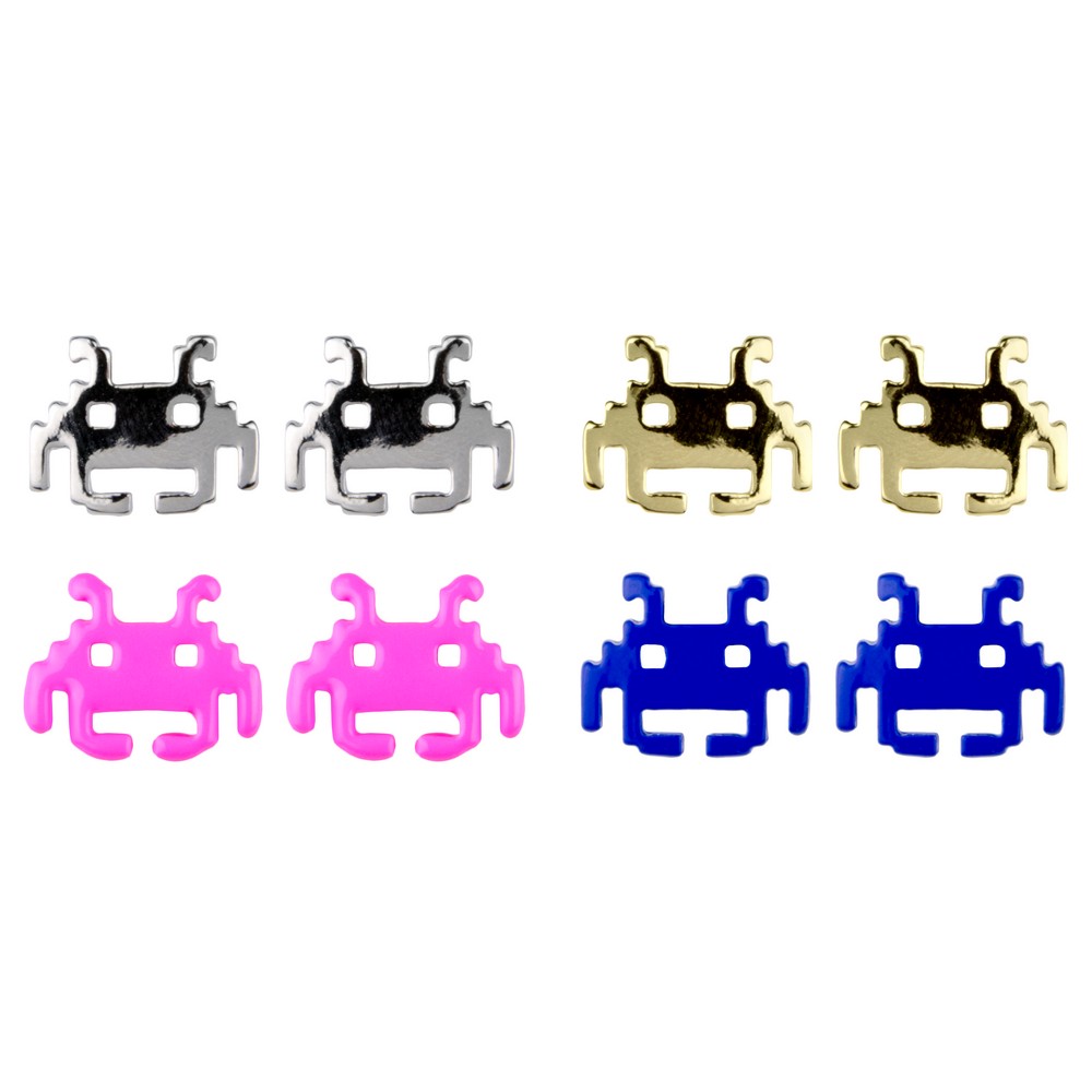 Stud earring enamel iconic retro arcade game character assorted colours