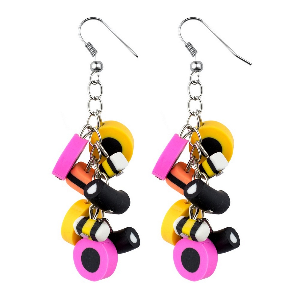 Drop earring resin liquorice allsorts multicoloured