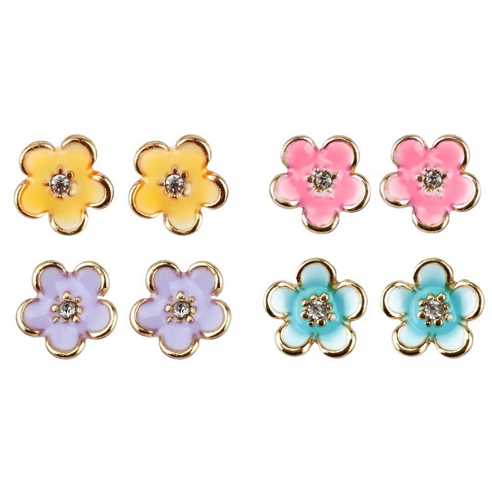 Stud earring enamel & crystal glass flower