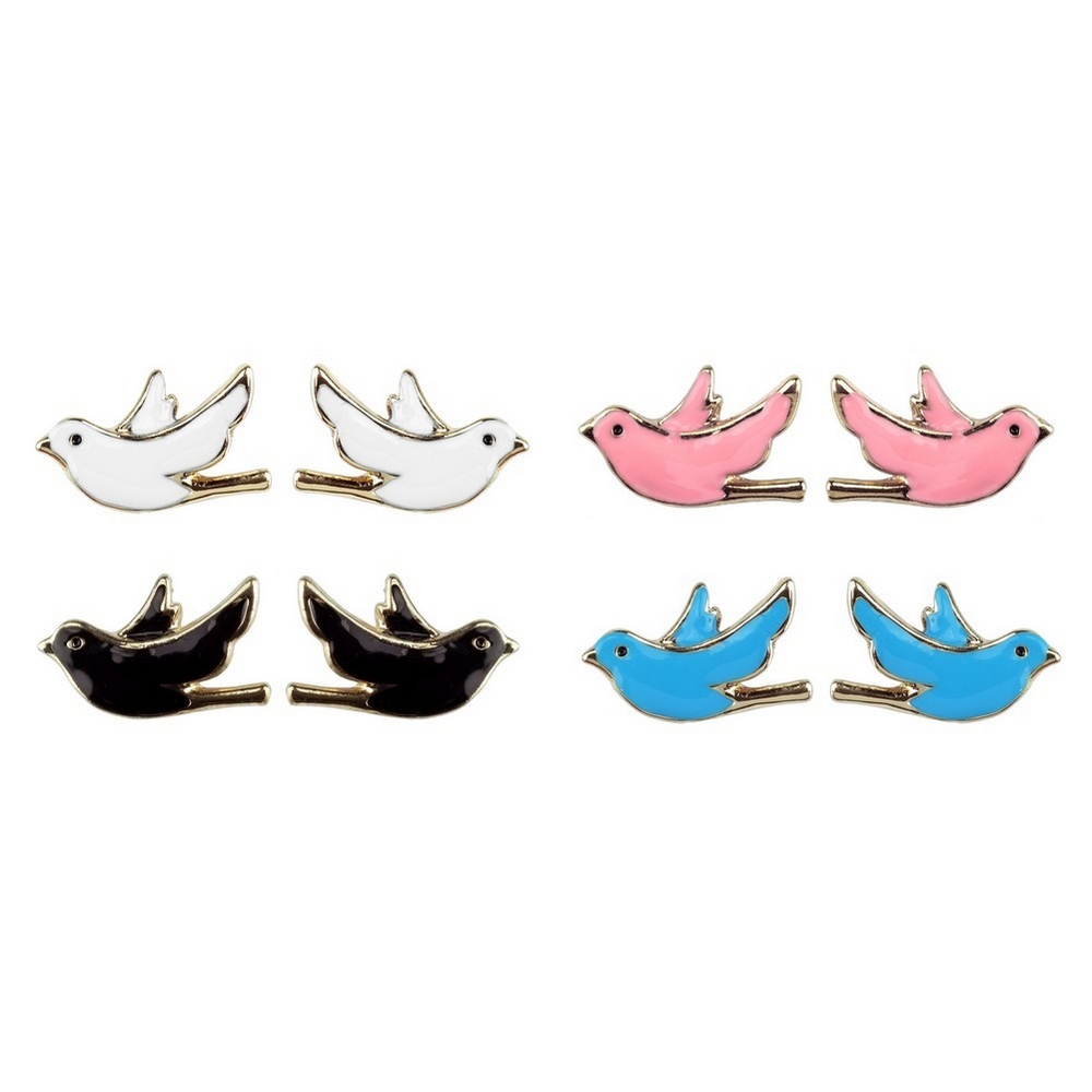 Stud earring enamel & crystal glass birds multicoloured