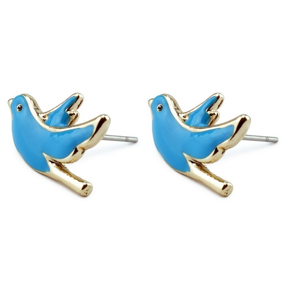 Stud earring enamel & crystal glass birds multicoloured - Image 2
