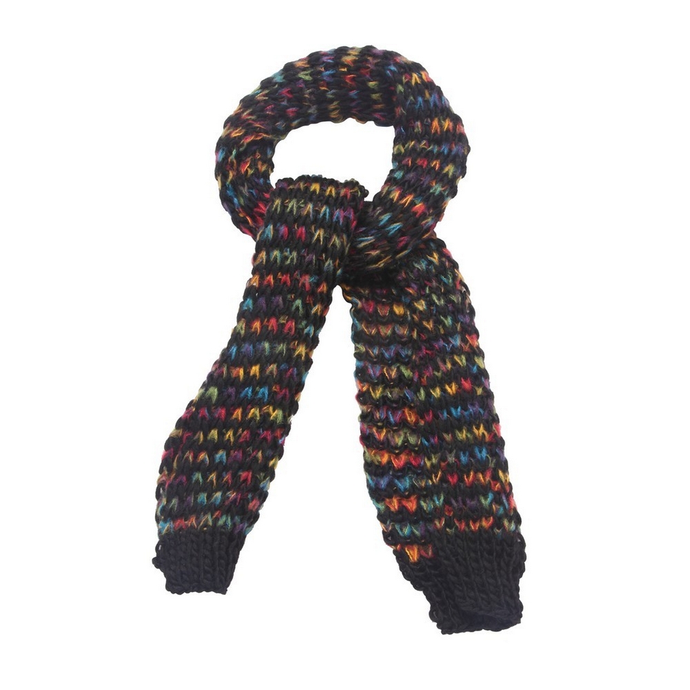 Scarf acrylic ribbed soft stripe multi multicoloured on black