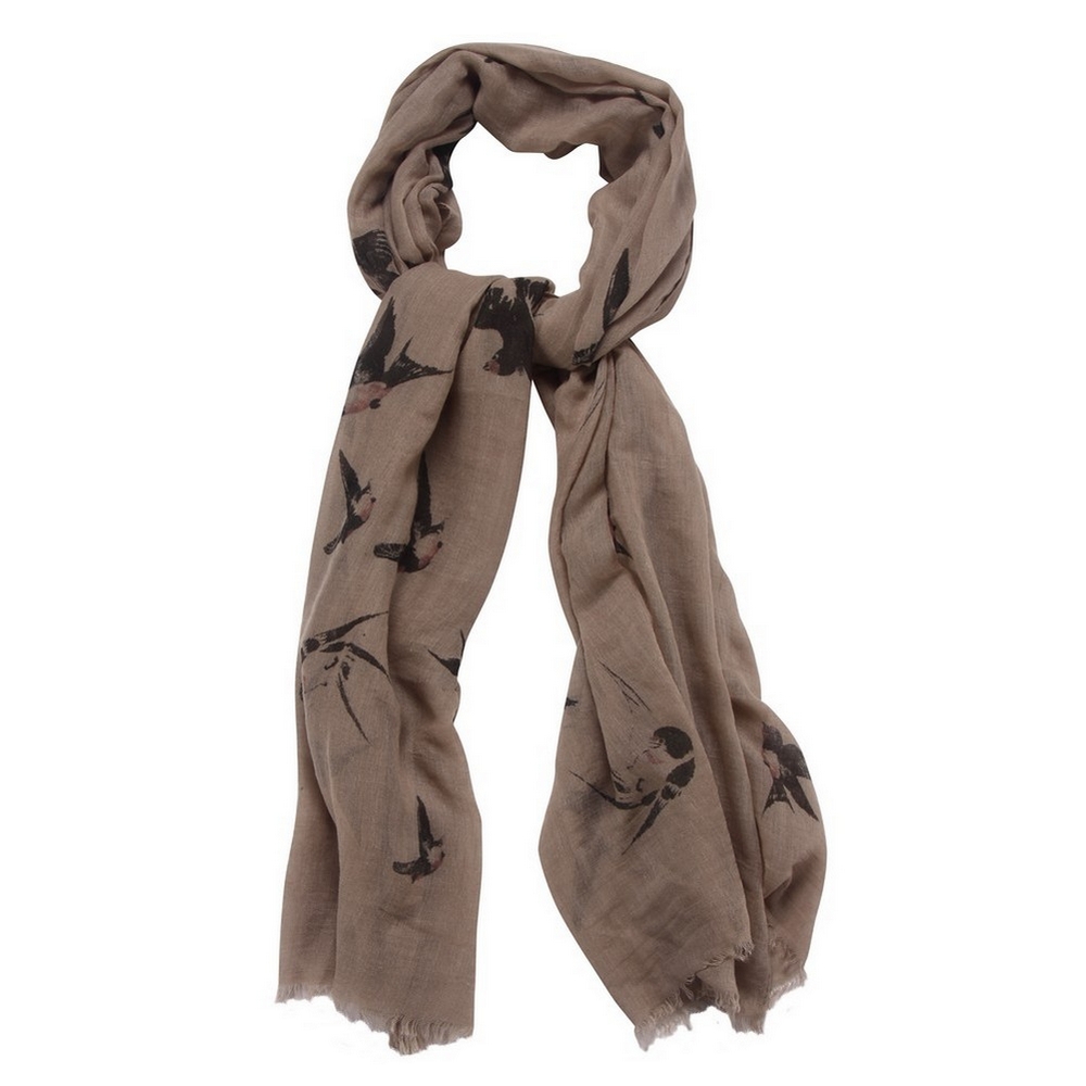 Scarf cotton retro print swallows beige