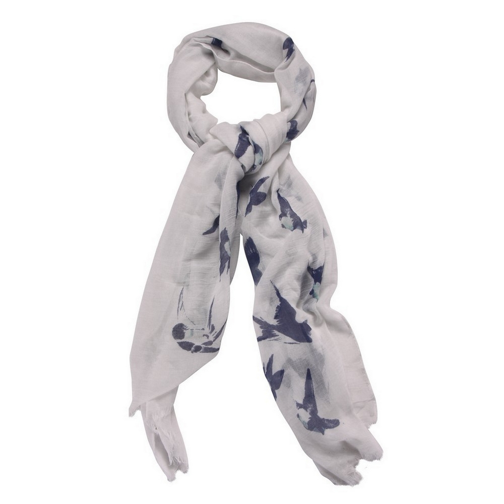 Scarf cotton retro print swallows white